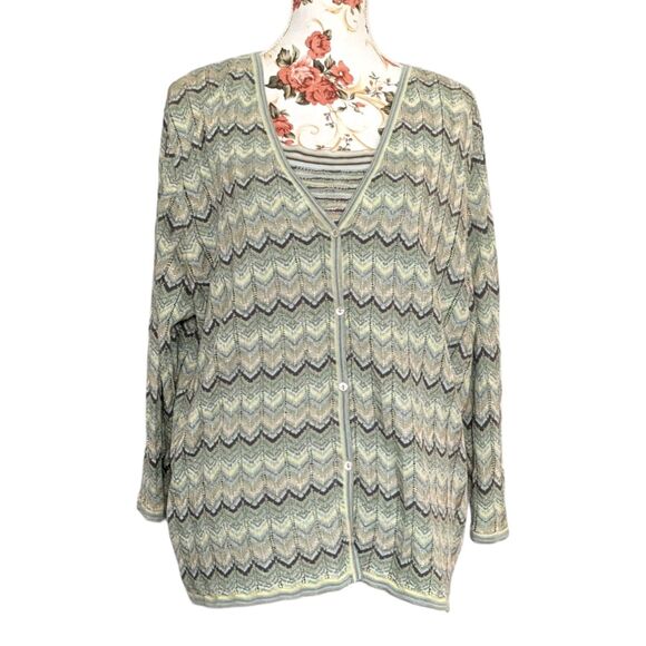 NWT Sigrid Olsen Woman 2X 2XL Two Piece Knit Set Tank Cardigan Retro Beach Green - Picture 1 of 12